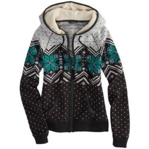 American Eagle Outfitters Black and Green Patterned Hoodie